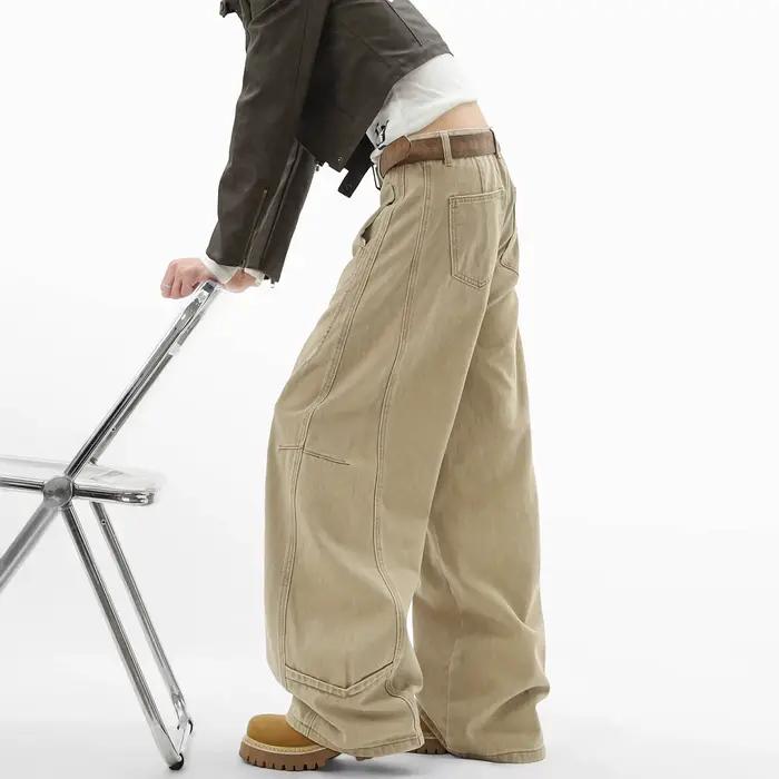 Jean en Denim Beige rétro américain pour femmes