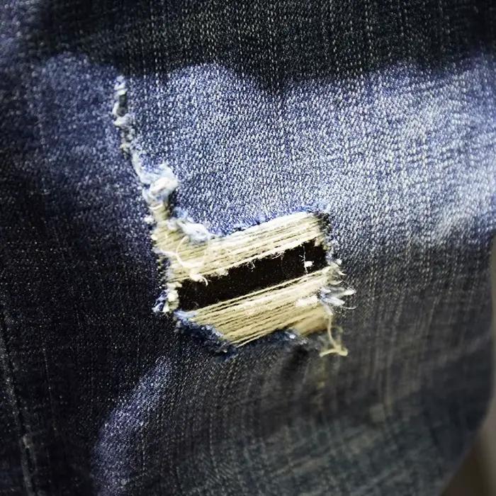 Jean déchiré pour hommes coupe ajustée bleu foncé printemps automne détruit