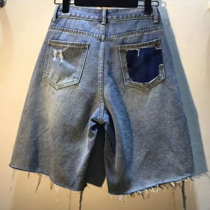 Jean trou Shorts femmes été 2025 pantalons courts taille haute Stretch en détresse diamants lavés Streetwear Denims droits