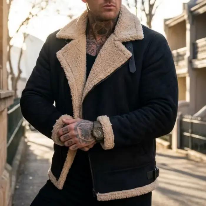 Veste en polaire homme, style streetwear, veste chaude en faux daim, veste légère à fermeture éclair, manteau d'hiver, veste de randonnée et de chasse en plein air