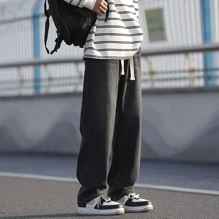 2025 printemps/été nouveau 4 couleurs rétro vieilli hommes ample jambe droite jean mode coréenne haute rue Denim