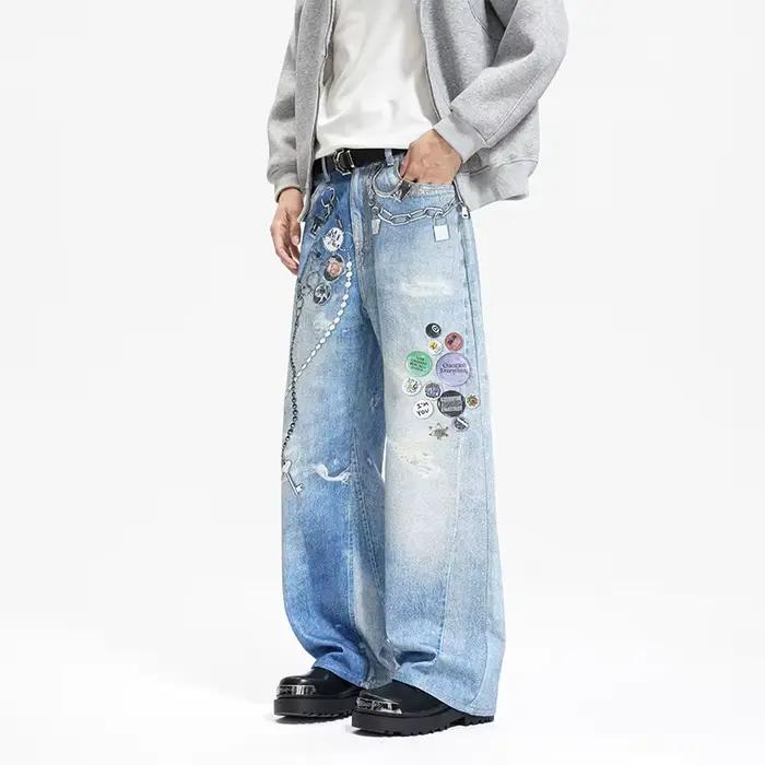 Jean en Denim avec chaîne imprimée numérique 3D