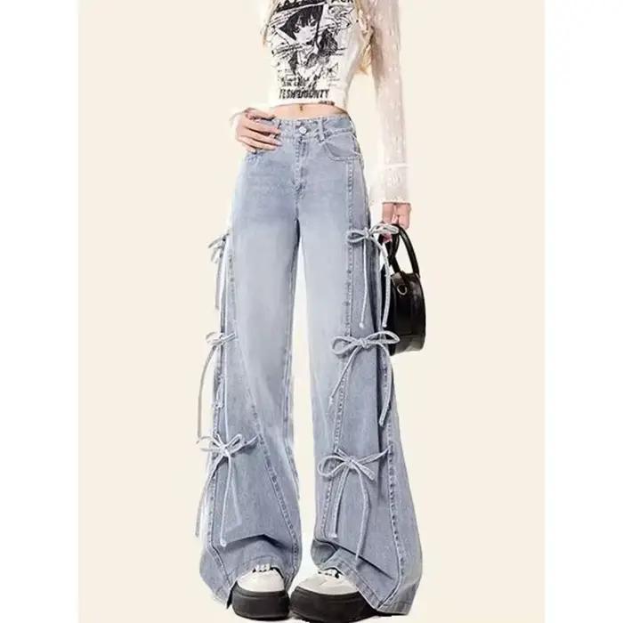 MEXZT Y2K 2000S jean femmes Vintage Streetwear nœud pansement jambe large Denim pantalon Harajuku coréen Baggy
