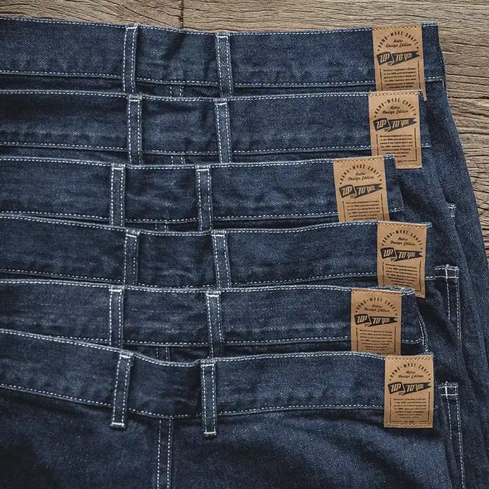 Maden tenue de travail rétro pantalon à jambes larges bleu foncé surdimensionné coupe ample Tube droit Denim pantalons longs hommes