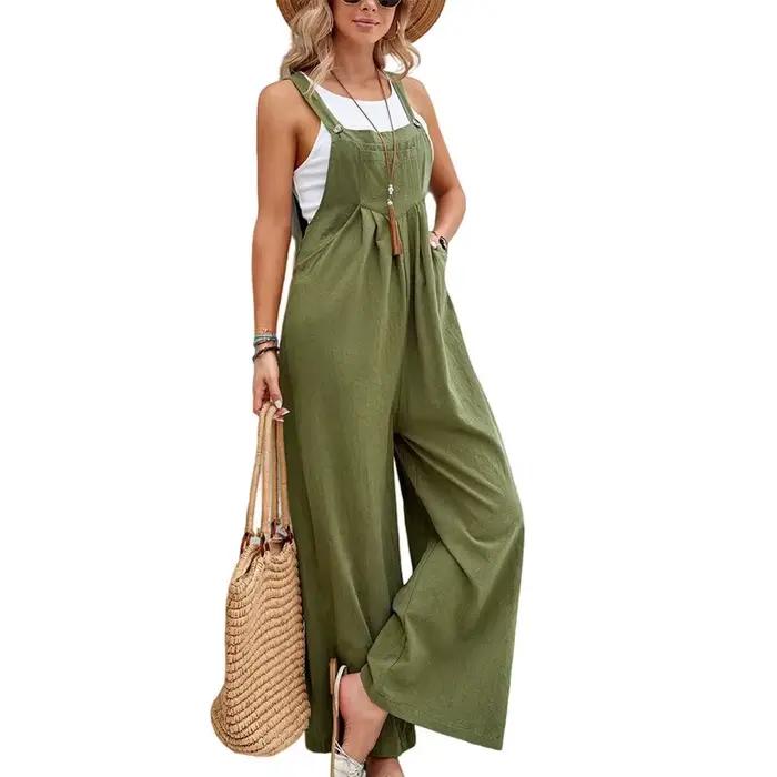 Pantalon long décontracté à bretelles pour femme senior printemps été lâche ample ajustement coton bretelles styles européens américains libertés de mouvements occasions spéciales balades parcs marchés locaux