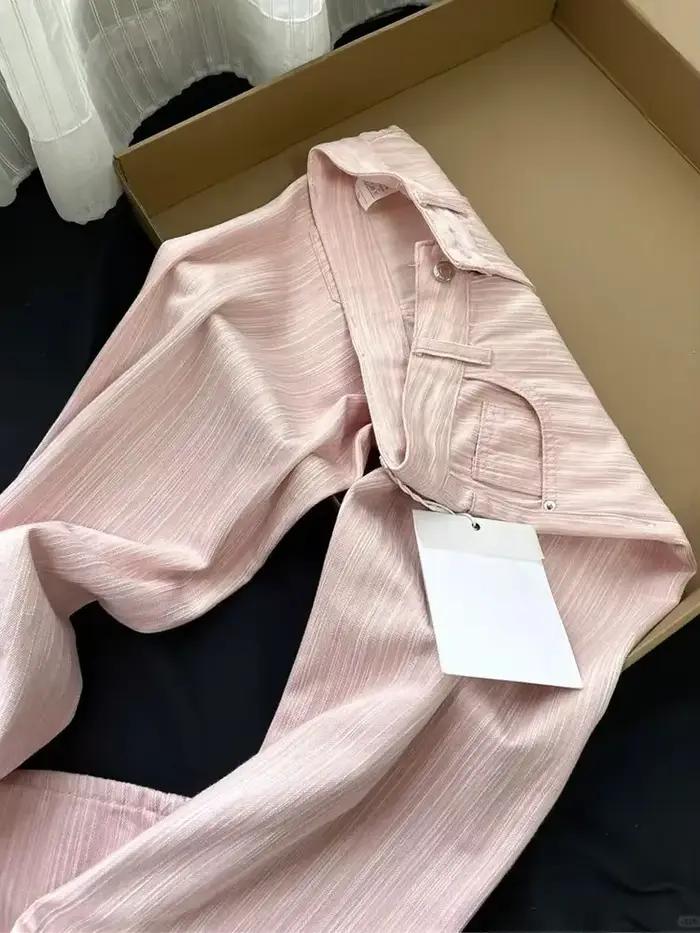 Jean large rayé rose pour femme