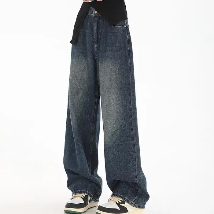 Femme taille haute coupe ajustée jambe large jean