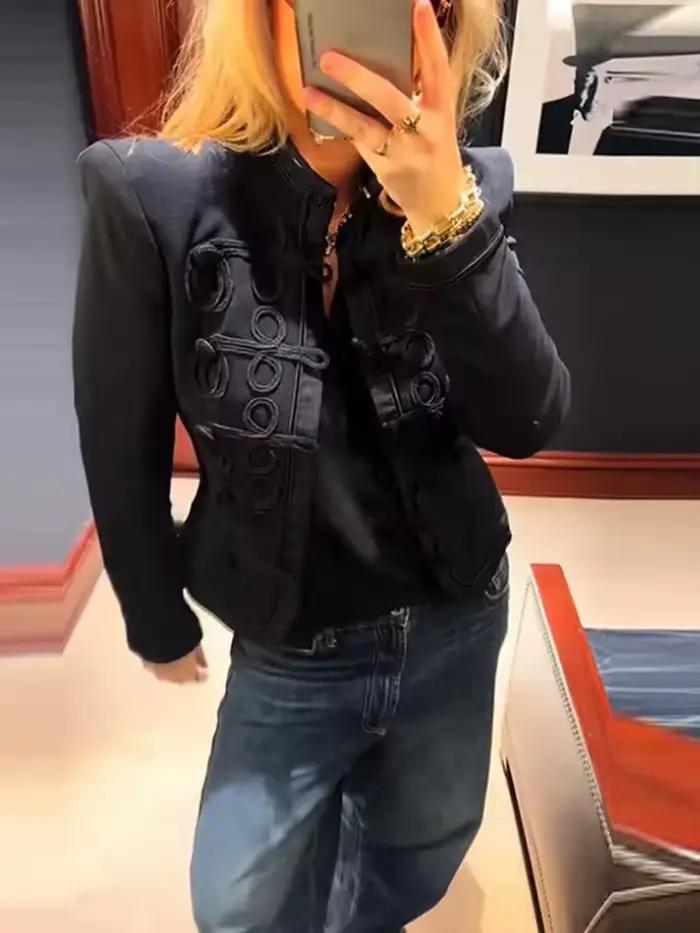 Veste courte militaire en denim rétro pour femmes, style chic et décontracté, polyvalent pour l'automne et l'hiver, vestes d'extérieur ajustées et confortables