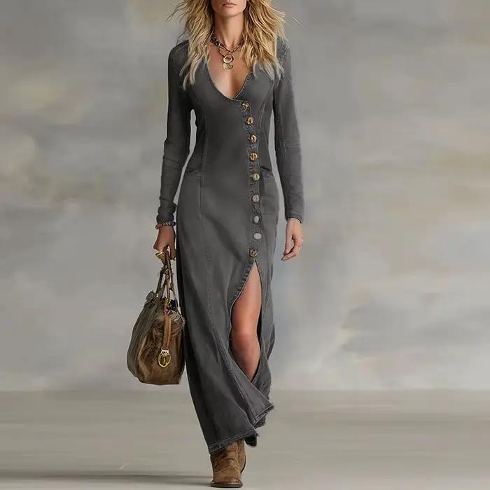 Nouvelle Robe Longue en Jean Tendance pour Femme