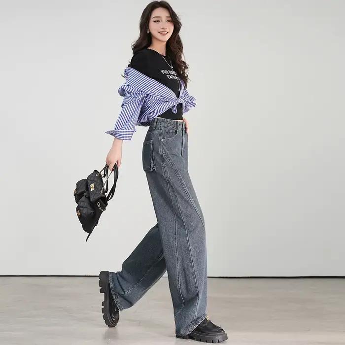 Jean taille haute pour femme LOUIS YAO – Collection Printemps 2026 – Style rétro décontracté streetwear – Pantalon en