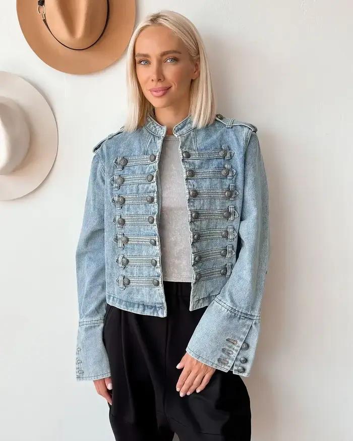 Veste militaire en jean vintage pour femme