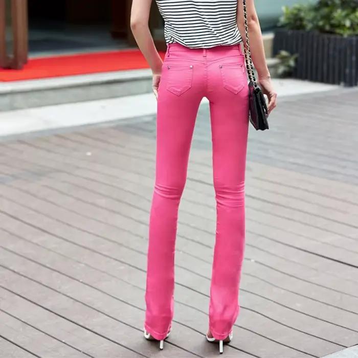 Pantalon en denim évasé WMWMNU pour femme, couleur bonbon, effet push-up des fesses, coupe slim, style OL et décontracté, pantalon élastique et tendance