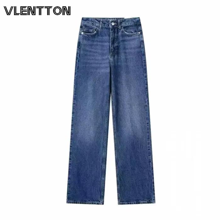 Pantalon à taille haute et jambes larges en denim vintage pour femmes, coupe ample, décontracté, saison automne, pour femmes de tous âges
