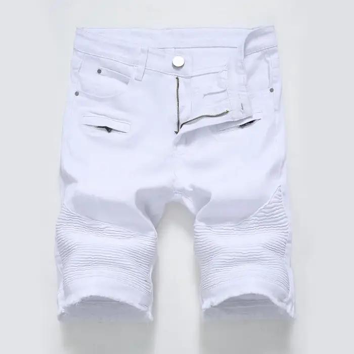 Nouveau short en jean rouge pour hommes plis et trous shorts décorés