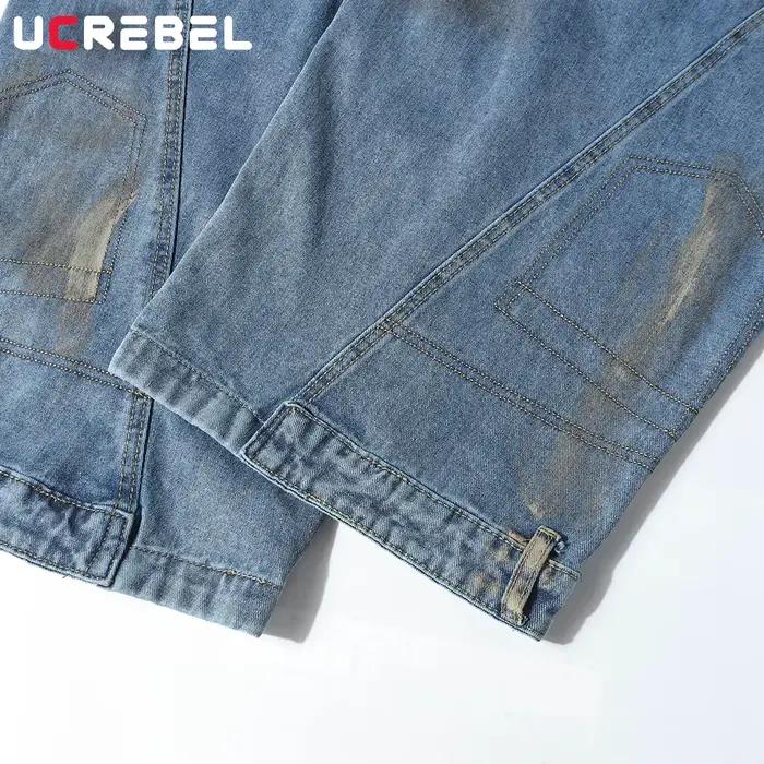 Graffiti sale lavage jean hommes poche rétro haute rue épissé jambe large Baggy Denim banane pantalon