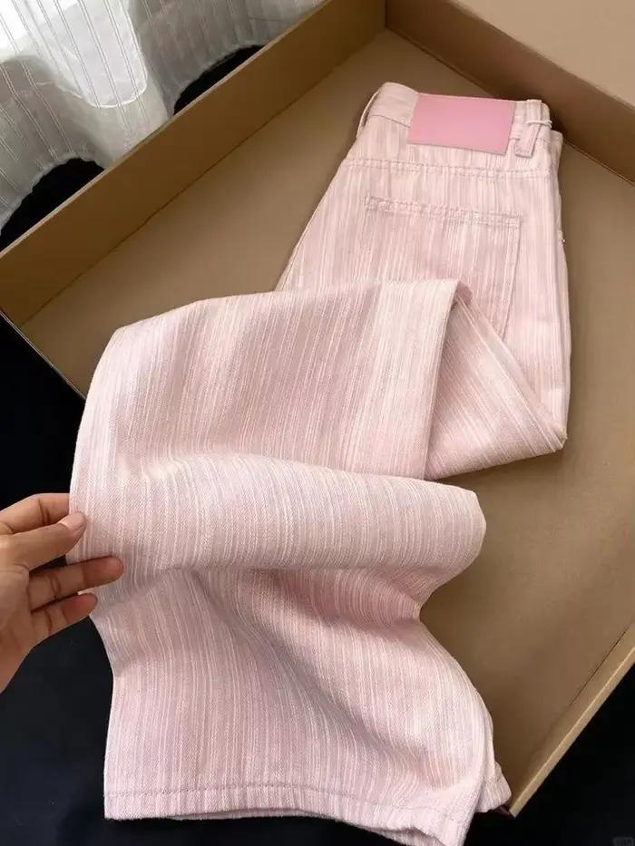 Jean large rayé rose pour femme
