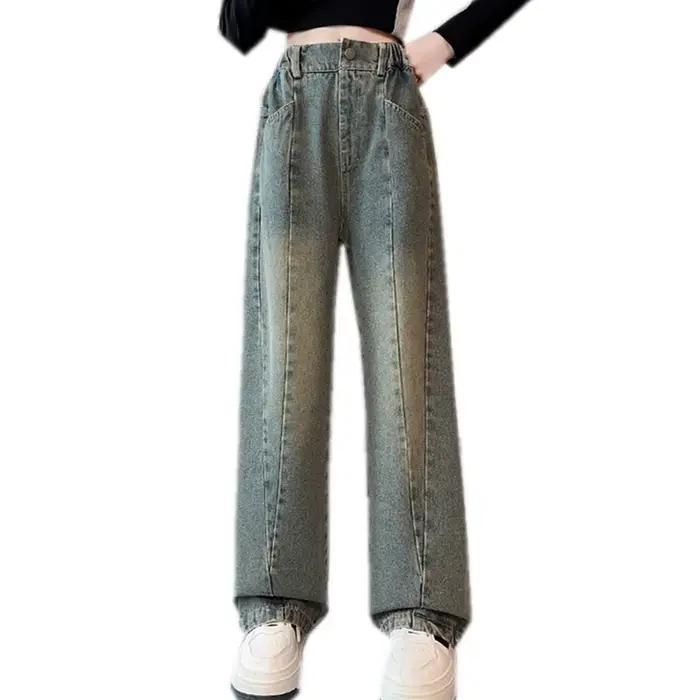 Jean bleu vintage à jambes larges pour filles