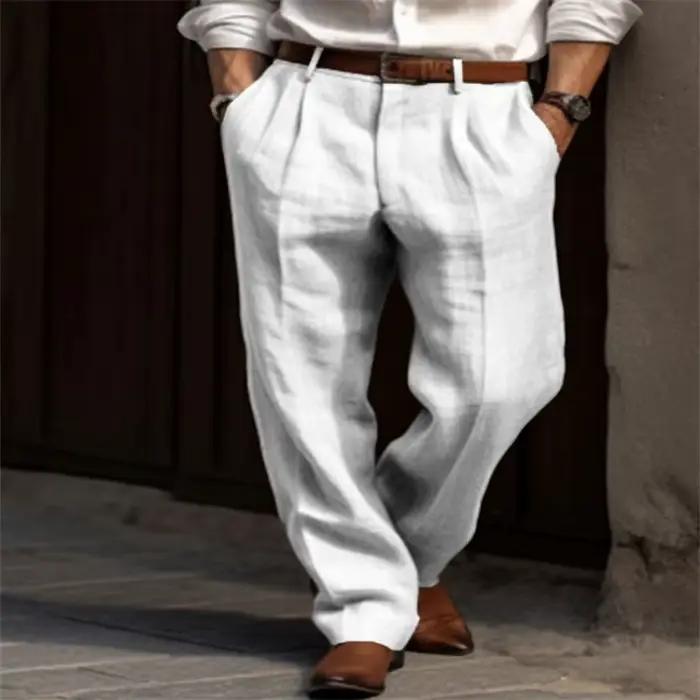 Vintage couleur unie pantalon en lin ample pour hommes printemps été nouveau