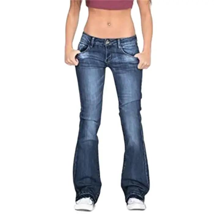 2025 Vintage taille moyenne jean délavé femmes nouveau coupe ajustée Micro pantalon évasé décontracté banlieue femme