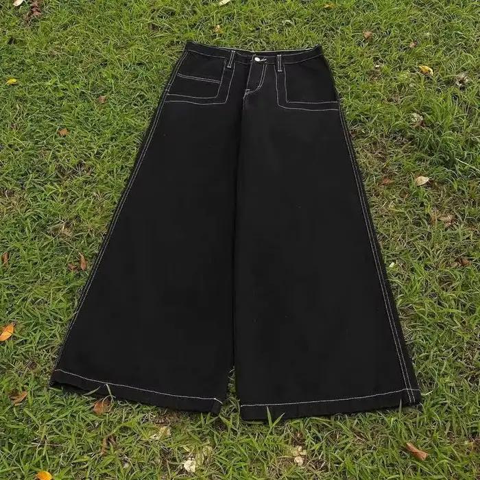 Jeans brodés style streetwear, jeans hip-hop amples à jambes larges