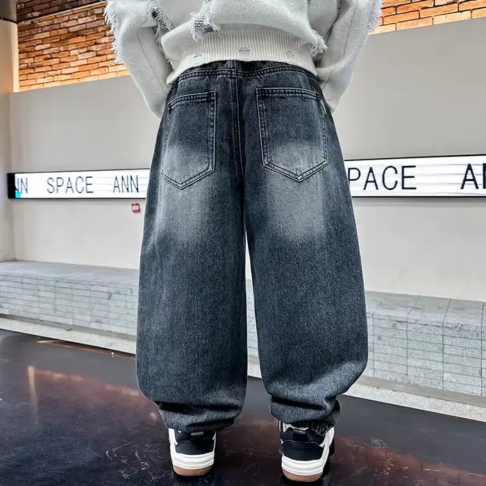 American Kids Vintage Jean Baggy délavé et en détresse pour adolescents High Street Pantalon en Denim déchiré décontracté pour enfants de 5 à 14 ans
