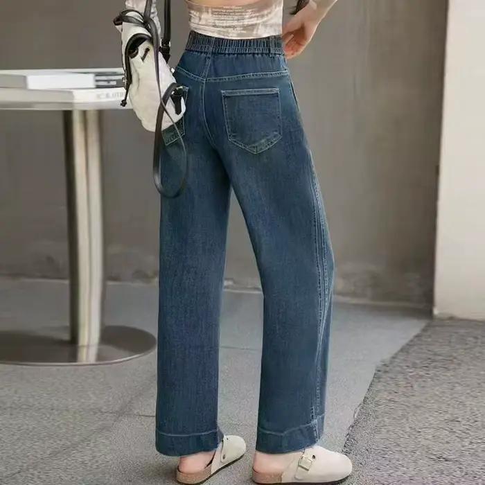 Jean élastique taille haute à jambes larges pour femmes
