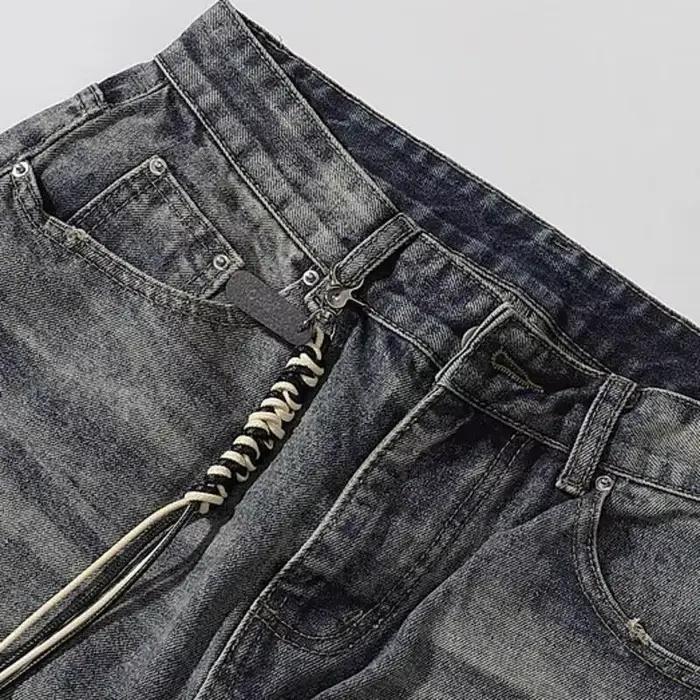 Jean décontracté bleu délavé style américain PFNW pour homme – Pantalon polyvalent rétro coupe droite ample – Nouvelle collection Printemps 2026 28L1498