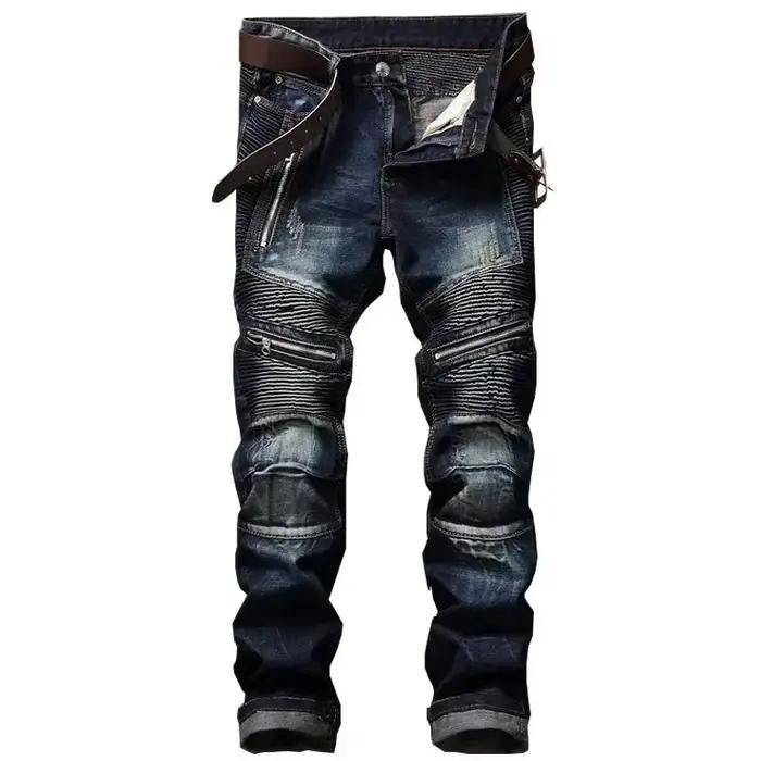 Punk Street Style déchiré jean moulant hommes Vintage lavage solide Denim pantalon