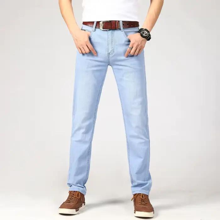 Jean fin pour hommes de marque 2025 été nouveau Style affaires décontracté coupe ajustée élastique