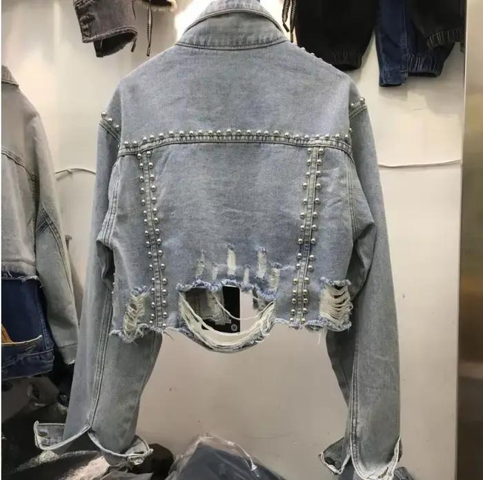 Veste en jean brodée cloutée pour femmes
