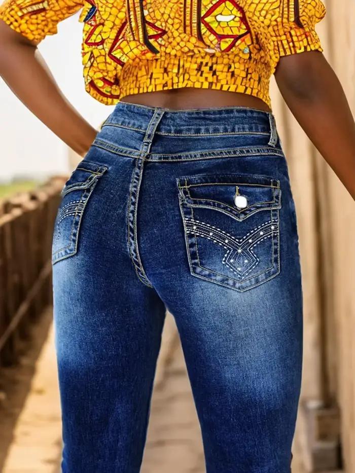 Denim Flare pantalon femmes lavé en détresse jean taille moyenne Streetwear 2025 automne Denims Vintage brodé poche