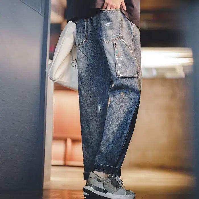 Maden Pantalon jeans masculin bleu clair avec peinture éclaboussée Graffiti