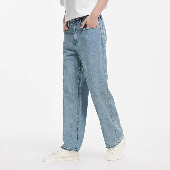 Jean Homme Semir Délavé, Coupe Ample Droite, Coton Pur, Style Urbain Décontracté, Idéal pour Sorties, Campus, Voyages et Loisirs
