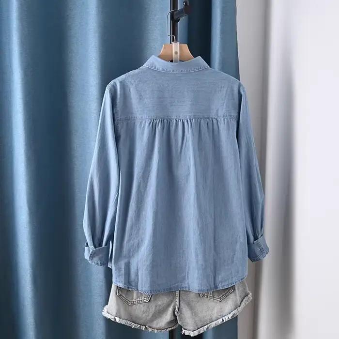 Chemisier d'été pour femmes en denim vintage à la japonaise blouse à manches longues hauts pour dames ocassions spéciales printemps été