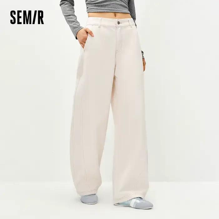 Semir blanc jean femmes 2026 printemps fendu lame incurvée coupe décontractée minceur à la mode longueur de plancher pantalon décontracté