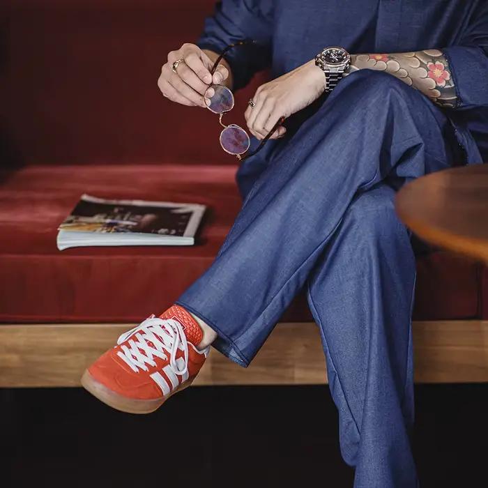 Maden-Pantalon Droit Vintage Solide pour Homme