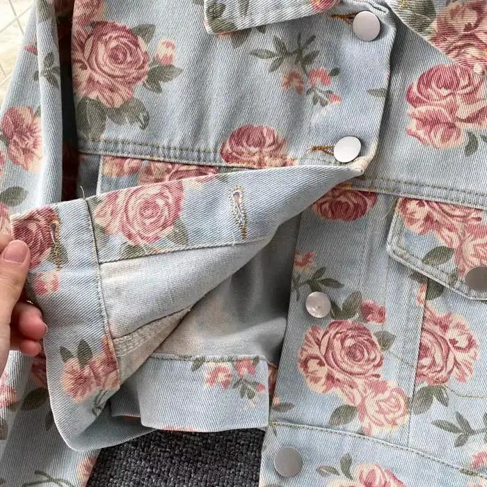 Veste en jean Vintage imprimé Floral pour femmes
