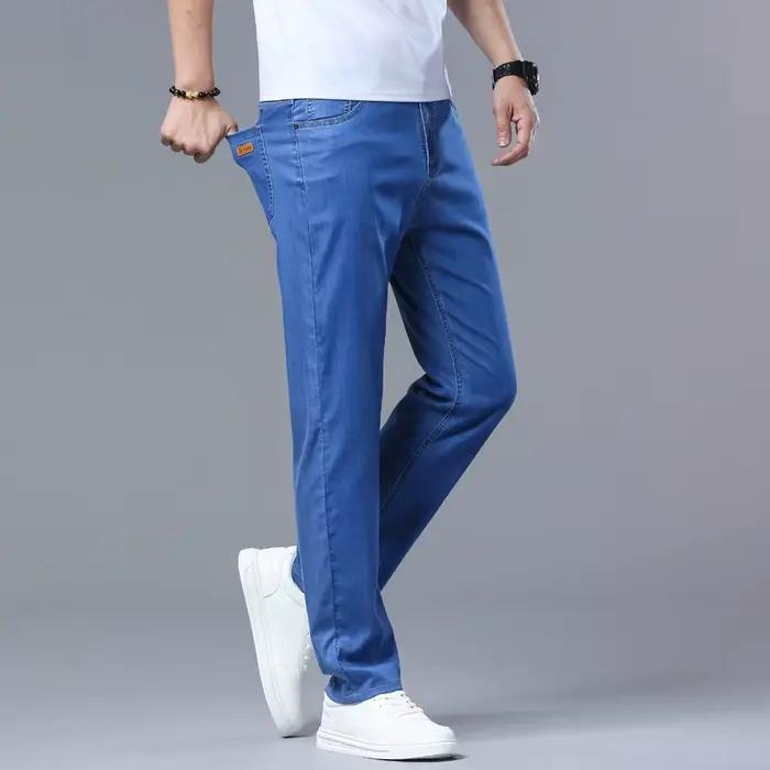 Jean en Lyocell Ultra-Fin Été Élastique Coupe Droite pour Homme – Pantalon en Denim Tendance Coréen Doux et Fluide – Style Décontracté Chic