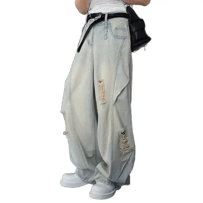 Nouveau Jean déchiré délavé pour homme