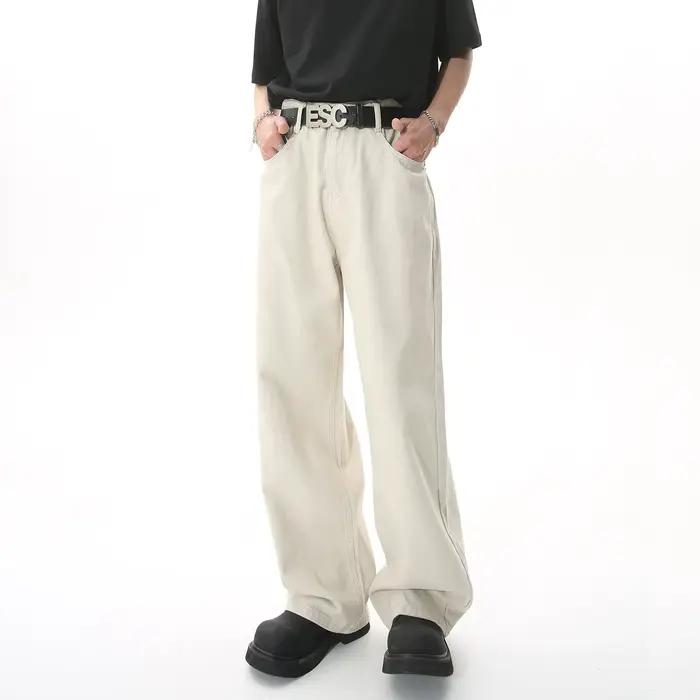 2025 abricot noir vêtements pour hommes nouveau café pantalon en Denim décontracté printemps ample Simple Vintage jambe