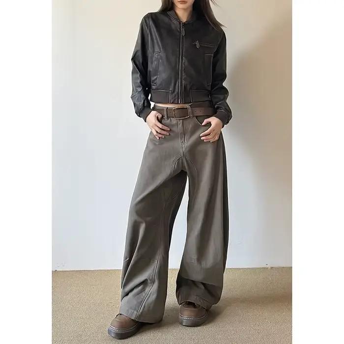 Pantalon en jean Camel taille haute pour femmes