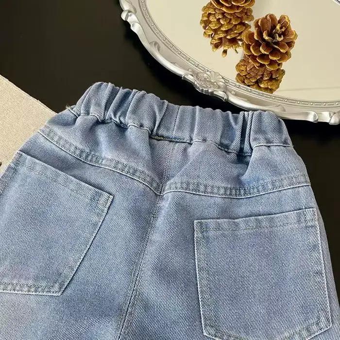 Jeans pour filles, mode printemps-automne, pantalon droit à nœud pour enfants, pantalon décontracté à jambes larges, 2-9 ans