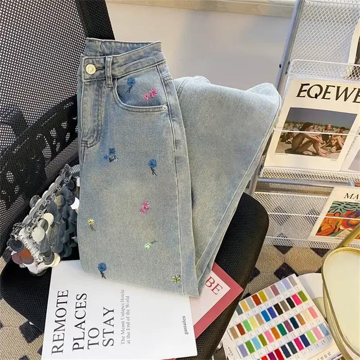 Jean à jambes droites imprimé Floral pour femmes