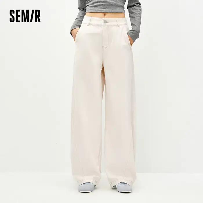Semir blanc jean femmes 2026 printemps fendu lame incurvée coupe décontractée minceur à la mode longueur de plancher pantalon décontracté