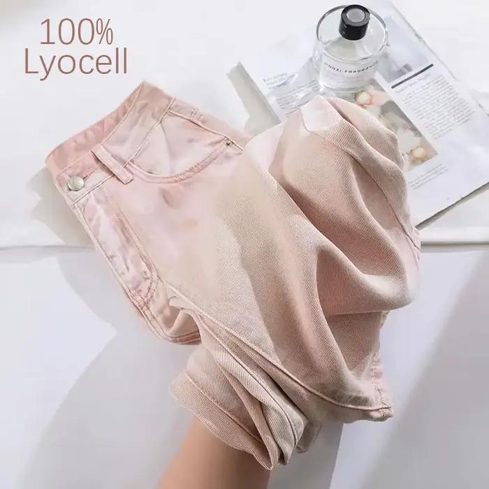 Femme jean 100% Lyocell respirant Denim jambe large serviette balayage drapé lâche 2025 été glace soie Baggy Famale