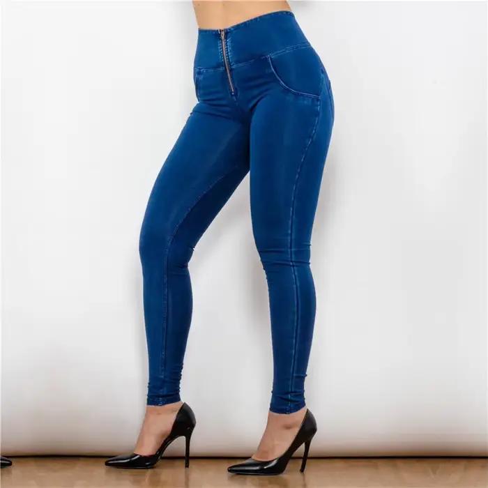 Jean moulant bleu taille haute pour femme, jegging pour filles, push-up confortable et élégant pour toutes les occasions