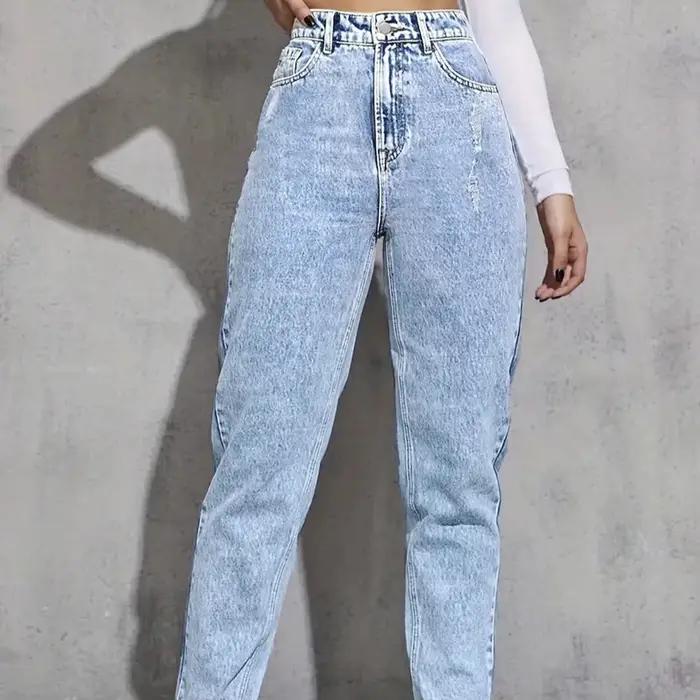 Jean slim fit pour femme, bleu clair, denim élastique, coupe droite, style tendance, quotidien, toutes saisons