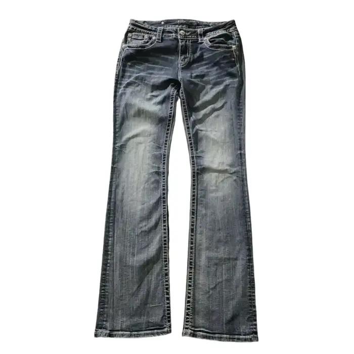 Jean Vintage des années 90 pour femme Y2K, Bleu, Style Décontracté, Broderie à Oreilles, Coupe Botte, Matériau Polyester, Occasions Spéciales