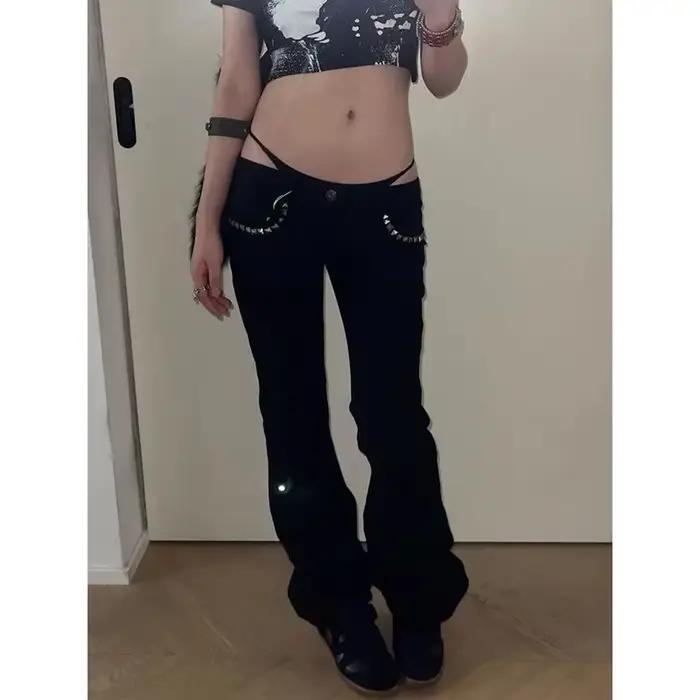 Jean évasé Vintage noir taille basse pour femmes