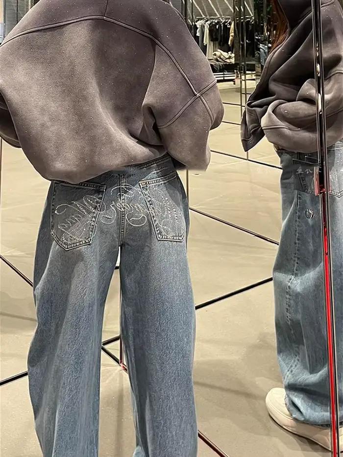 Jean bleu taille haute pour femmes
